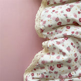 Purpdrank  INS Flower Bedding Set Soft Washed Cotton Bed Sheet Queen King Size Duvet Set Skin-friendly Comforter Set Pillowcase Bed Linens