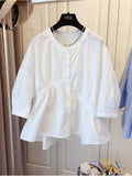 Purpdrank - Causal Overiszed Loose Doll Shirt Korean Chic O-neck Blouses 2023 Summer Ladies Puff Sleeve Pleated Blusas Camisas Mujer