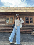 Purpdrank  Y2k Casual Summer Flower Print Slim Square Collar Vest Long Sleeve Top Two Piece Set Women