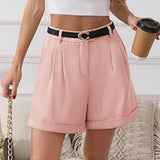 Purpdrank  Women's Solid Tailored Shorts High Waist Pleated Wide Leg Rolled Hem Casual Office Summer Shorts Casual Loose Fit Suit Pants