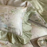 Purpdrank  4Pcs Lyocell Soft Silky Cooling Summer Bedding Set Rose Floral Prints Ruffles Duvet Cover Set Bed Sheet/Fitted Sheet Pillowcases