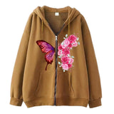 Purpdrank  Vintage Spice Butterfly Zipper Oversize Hoodie Elegant Cardigan Jacket Women's Fashionable Arrival Sweater