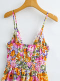 Purpdrank  Sexy Colored Flower Print Tide Bow V neck Mini Sling Dress Women Slim Elastic Waist Party Skater Short Sling Robe Holiday