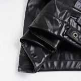 Purpdrank  Dark Pu Leather Shorts Gothic Multi-Strap Buckle Eyelet Detail Low-Waisted Shorts Punk Style Streetwear Party Bottoms Women