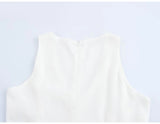 Purpdrank  Women White Sleeveless Dress Summer V-neck Lace Up A-line Mini Dresses American Style Casual Simple Solid Color Sundress
