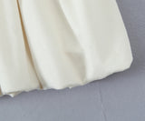 Purpdrank  CHIC Beige Polo Collar Bow Lapel V Waffle Knitted Short Sleeve Dress Women Slim Waist Spliced BUD Swing Short Dresses Robe