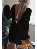Purpdrank  Stylish Women's Long Sleeve Beach Dress Deep V-Neck Backless Hollow Out Loose Fit Solid Color Summer Cover-Up