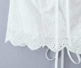 Purpdrank  Summer White Embroidery Hollow Out Hole Wood ears Bow Ruched Chest Corset Camisole Women Cross Lacing up Bow Back Tank Top