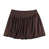 Purpdrank  Spring Summer CHIC Coffee Spliced Ruched Mini BUD Skirt Women Zipper Waist Ball Gown Swing Skater Short Skirts Party Girl