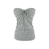 Purpdrank  6 colors Summer Sexy Bow Lacing up Drawstring Collar Strapless Camis Women Elastic Back Tank Top Camisoles Skinny Vest Tee Gray