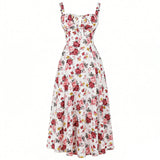 Purpdrank  Women's Floral Print Spaghetti Strap Maxi Dress Slim Fit Tie Front Ruched Vintage Boho Dresses Holiday Vacation Summer Sundress