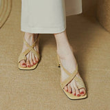 Purpdrank  Footwear Square Heels Women's Shoes Beach Sandals for Woman One Word Summer Blue Medium New Breathable Fashion Vip Sale F H