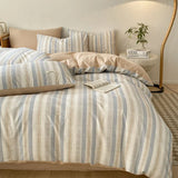 Purpdrank  4Pcs Grid Printed Fitted Sheet Bedclothes Cotton Double-Sided Mix Color Soft Quilt Cover Single Double Comfort Set for Adults