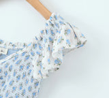 Purpdrank  Sexy White Blue Flower Print Ruffle Strap Mini Dress V neck Ruched Elastic Chest Corset Sleeveless Short Tank Robe Holiday Woman