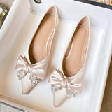 Purpdrank  Elegant Pointed Toe Bow Pumps Women Luxury Rhinestone Shallow Flat Shoes 35-43 Large Size Banquet Dress Shoes Sandalias De Mujer