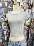Purpdrank  Women Solid Vintage Slim T-shirts Cute Sweet Round Neck Short Sleeve Cotton Y2k Crop Top Harajuku Summer Basic Casual Tees Tops