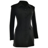 Purpdrank  Chic Long Sleeves Lapel Sexy Mini Dress Single-breasted Women Solid High Waist Slim Office Lady Blazer Dress Vestidos De Mujer