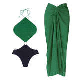 Purpdrank  2Pcs Shiny Swimsuit Women Sexy Swimwear With Mini Skirt Hollow Out Bikini Halter Bathingsuit Female Patchwork Bodysuit Beachwear