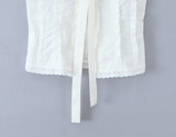 Purpdrank  Holiday Ivory Bow U collar Ivory Spliced Lace Wood ears Strap Tank Women Summer Slim Waist Front Slit Sleeveless Tee Crop Top
