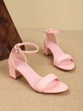 Purpdrank  Big Size 44 Elegant Pink Ankle Strap Sandals Classic Comfy Walking Office Lady 5.5cm Square Heels Sandals Women Shoes