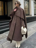 Purpdrank  Vintage Fashion Long Scarf Collar Overcoats Women's Casual Double Breasted Pockets Coats 2025 Autumn Lady High Street Outerwears