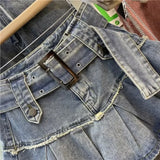Purpdrank  Summer Girly Feeling High-waisted Denim Skirt Fashion Spice Skirt Europe The United States Women's Group Anti-go Pleated Skirt