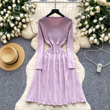 Purpdrank  Autumn Winter Hollow Out Knitted Women's Umbrella Long Dresses 2025 New Long Sleeve O-neck Loose A-line Dress Female