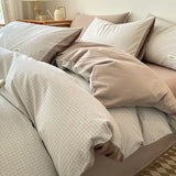 Purpdrank  4Pcs Grid Printed Fitted Sheet Bedclothes Cotton Double-Sided Mix Color Soft Quilt Cover Single Double Comfort Set for Adults
