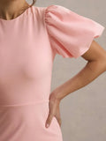 Purpdrank  New Women's Side Slit Evening Party Maxi Dresses Summer Puff Sleeve Loose Fit O-Neck Elegant Urban Office Pink Dress