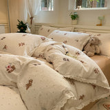 Purpdrank  INS Korean Style2025 New Yungan Cotton Wrinkled Double-layer Yarn Lace Bedding Sets