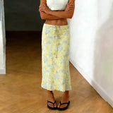 Purpdrank  Holiday Floral Mesh Skirts Beach Style See Through Bandage Low-Waisted Maxi Skirts Women Summer Fashion Streetwear Ladies