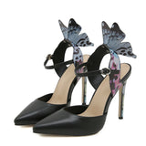 Purpdrank  Fashion Design Butterfly Ankle Strap Women Pumps Mules Sandals Sexy Pointed Toe 12CM Stiletto High Heels Party Prom Shoes