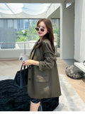Purpdrank  Retro PU Leather Suit Jacket Women Spring Elegant High Quality Black Blazers Mujer Fashion Luxury Loose Causal Outwear Coats New