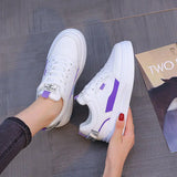 Purpdrank  Trendy Versatile Women's Shoes Autumn New Breathable Color Blocked Leather Surface Casual Vulcanized Women's Single Shoes