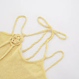Purpdrank  Yellow 3D Floral Tassel Sexy Halter Knitted Sweater Dress for Women 2025 Fashion Thin Spaghetti Straps Summer Dresses Bodycon