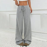 Purpdrank  Women's Fashion Casual Striped Elastic Waistband Drawstring Straight Leg Pants Classic Soft Daily Versatile Comfy Trousers