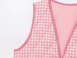 Purpdrank  2025 Women Fashion V Neck Plaid Print Lace Up Short Vest Jacket Lady Pockets Quilted Cotton WaistCoat Tops CT9214
