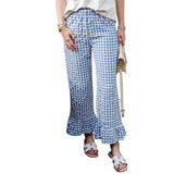 Purpdrank  Plaid Print Pants Women y2k Clothes Elastic Waist Wide Leg Loose Ruffle Hem Trousers Summer Clothing 2000s Streetwear
