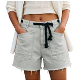 Purpdrank  Women's Blush Denim Shorts High Waist Frayed Hem Drawstring Casual Summer Jean Shorts American Retro Wide Leg A Line Hot Pants
