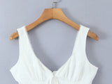 Purpdrank  Sexy White V neck Low Ruched Bra Chest Tank Tops Women Tie Bow Sashes Zipper Back Crop Tank Girl Tee