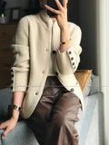 Purpdrank - Autumn Winter New Thickened 100% Cashmere Wool Cardigan Women Stand Neck Sweater Sweater Loose Knit Base Wool Sweater Jacket