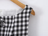 Purpdrank  Sexy Red Gingham Plaid Mini Sleeveless Dress Women Bow O Neck Zipper Back Low Waist Ruched Hem Swing Tank Dresses Vestidos Black