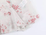 Purpdrank  Spring Summer White Pink Floral Print Flare Cuff Long Sleeve Pullover Shirt Women Bow O Collar Loose Short Blouses Femme Tops