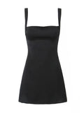 Purpdrank   Women Fashion Black Embroidery Backless Zipper Mini Dress Vintage Straps Square Collar Female Chic Lady Dresses