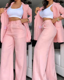 Purpdrank 2025 Woman Elegant Sets Autumn Fashion Women's Notched Collar Coat & Pocket Design Pants Set Work Commuting Two Piece Suit