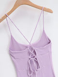 Purpdrank  Summer Sexy Bandage Cross Lacing up Backless Spaghetti Strap Dress Women Hem Slit Sling Holiday Dress
