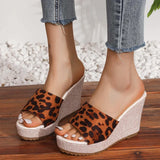 Purpdrank  Fashion Leopard Platform Slippers Women Summer Round Toe High Heel Sandals Woman New Non-Slip Thick Bottom Wedge Slides Female