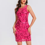 Purpdrank  Cocktail Dress For Women Sexy Sleeveless Sparkling Sequins Mesh Midi Dress Slim Fit High Waist Bodycon Cocktail Mini Dress Robes