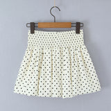 Purpdrank  Summer Sweet Polka Dot Print Mini BUD Skirt Women Elastic Waist Ball Gown Swing Skater Short Skirts Party Girl Beige Black