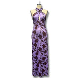 Purpdrank  Summer Sexy Halter Sleeveless Long Dress Women's Elegant Floral Print Boho Dress Fashion High Waist Hollow Out Party Dress